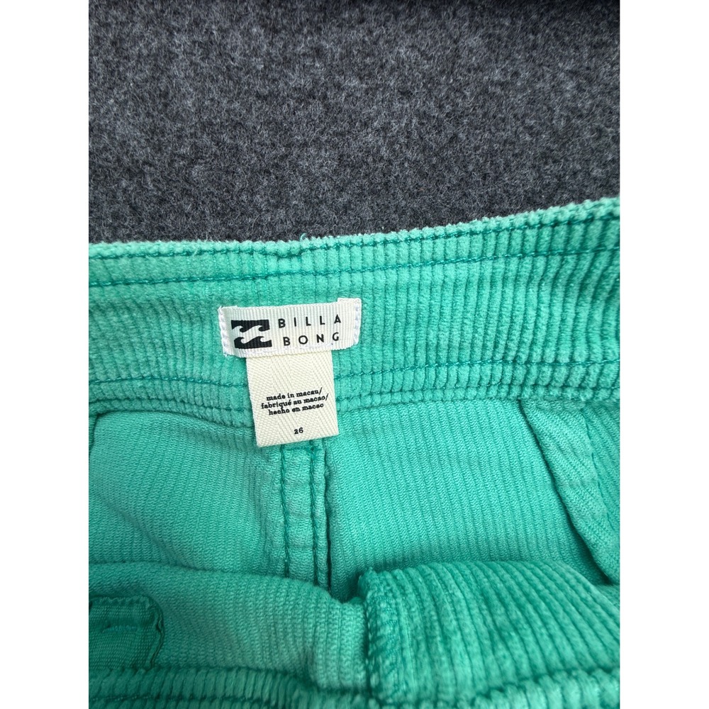Billabong Pants Womens 26 Green Corduroy High Rise Wide Leg Raw Hem Coastal - Picture 9 of 10